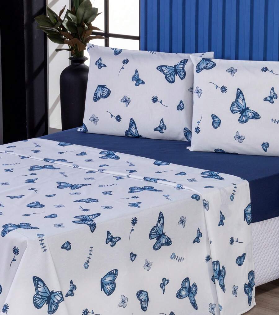 4-Piece Double Bed Sheet Set Percale 100% Cotton - CL05 - 查看 1