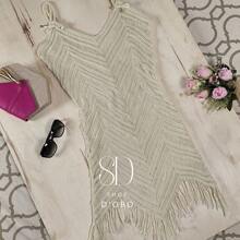 Beach Cover-Up With Fringes And Ocean Waves - Beige - View 1