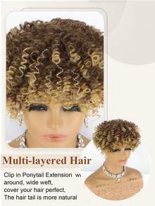 1 件装金发发片假发适用于稀疏头发短卷发蓬松卷发发片假发夹式接发女士 - 金色 - 查看 4