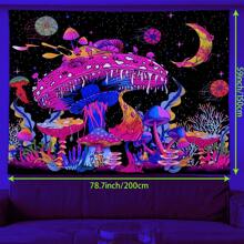 1pc Glow-In-The-Dark Colorful Mushroom Tapestry, Nature Plant Forest Space Moon Star Flower Pattern Mysterious Night Sky Wall Hanging Decor, Bedroom/Living Room (Glow Effect Under UV Light In Dark Environment) Gifts Birthday Graduation