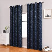1 件装海军蓝色遮光窗帘,带金属银色彗星图案,涤纶纤维现代遮光窗帘,适用于家庭卧室和客厅,适合小窗户 - 藏蓝色 - 查看 6