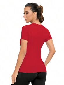 MathCat Workout Shirts For Women, Workout Tops For Women, Yoga Short Sleeve Shirts Soft Seamless Gym Shirts - 紅色 - 查看 2