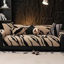 1/2/3/4 座位毛绒防滑沙发套、加厚坐垫、保暖毯、靠背枕、扶手套、卧室、办公室、客厅宠物垫、婴儿爬行垫、秋冬季 - 黑咖色 - 查看 3