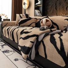 1/2/3/4 座位毛绒防滑沙发套、加厚坐垫、保暖毯、靠背枕、扶手套、卧室、办公室、客厅宠物垫、婴儿爬行垫、秋冬季 - 黑咖色 - 查看 6