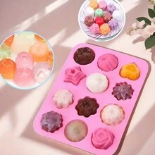 1 Khuôn nướng bánh silicon chống dính - Hình hoa và trái tim dùng cho sô cô la, thạch, đá viên, bánh nướng xốp và bánh cupcake, Khuôn sô cô la trang trí bánh fondant tự làm, Tháo lắp dễ dàng, Nướng bánh trong bếp - Hồng - Xem 3