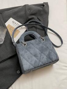 Mini bolsa de mão bordada em losangos de cor sólida, bolsa tote casual feminina transversal com borla
