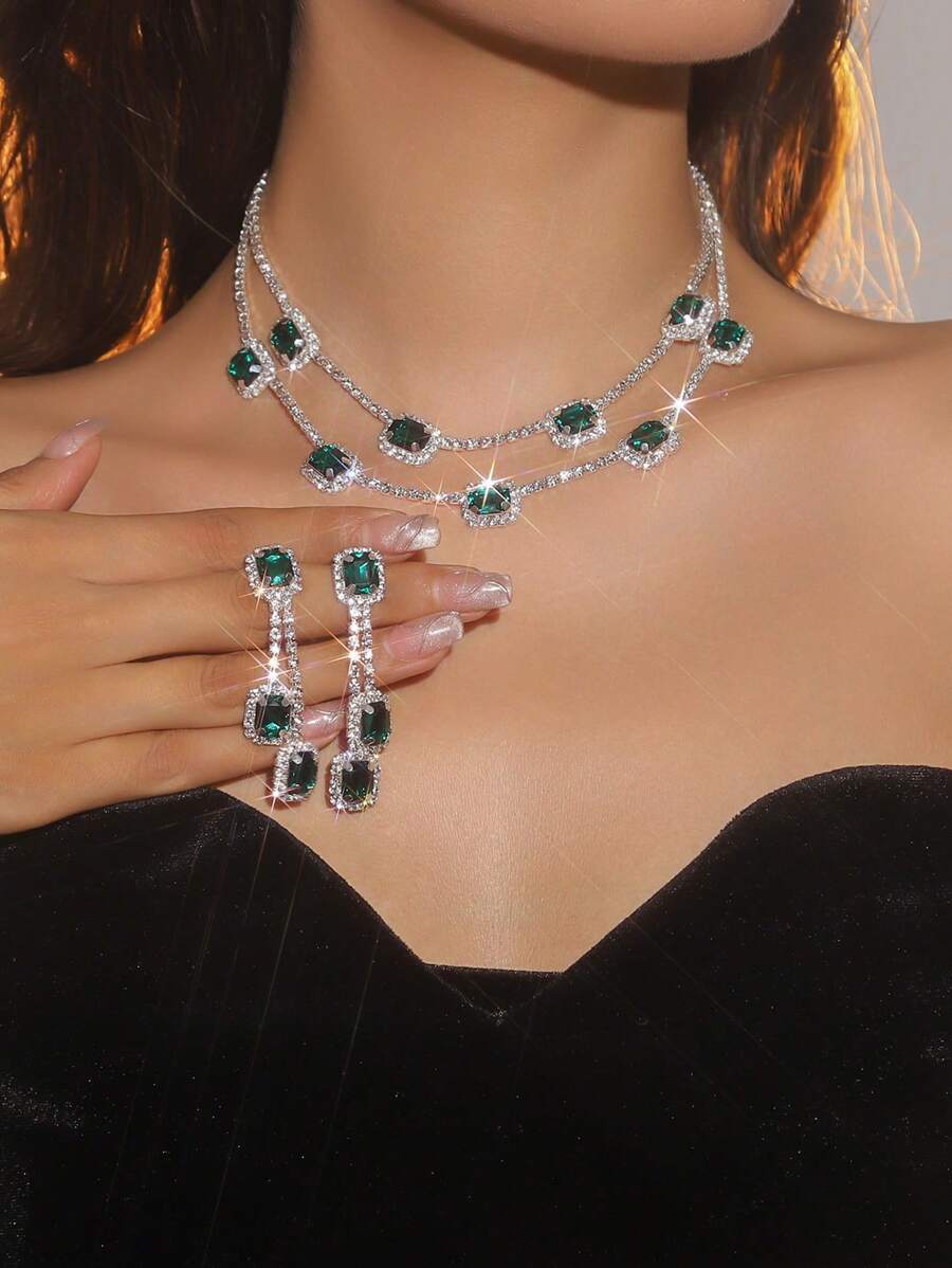 2 Pieces/Set Of Exquisite And Gorgeous Rhinestone Necklaces, Earrings And Jewelry Sets - Suitable For Women's Daily Wear, Weddings, Parties, Etc.