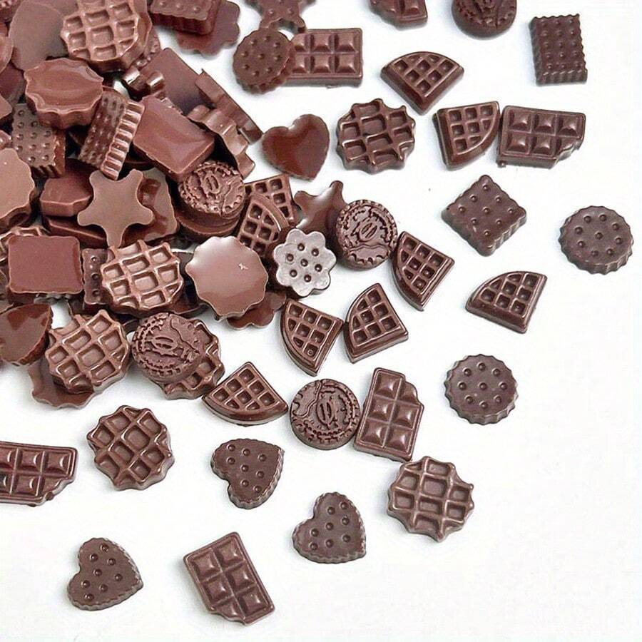 20/50/100pcs/Mixed Random Resin Chocolate Replica Decorative Nail Art Set, For Manicure & DIY Crafts, Various Mini Realistic Chocolate Shapes, Non-Alcoholic Collectible Accessories - Multicolor - View 1