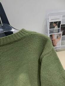 Women's Simple Solid Color Crew Neck Casual Long Sleeve Knit Sweater - Green - View 7