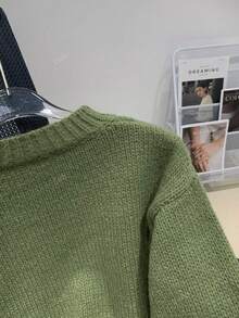Women's Simple Solid Color Crew Neck Casual Long Sleeve Knit Sweater