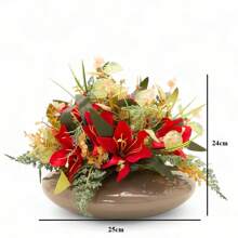 Christmas Arrangement Lilies Artificial Flower Glass Vase Centerpiece - 紅色 - 查看 3