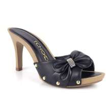 Tamanco Tchocco Salto Médio laço e Strass - Preto - Visão 3