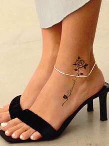 玫瑰文字小图案临时纹身贴纸，防水防汗，优雅简约女性假纹身，小尺寸人体艺术，适用于锁骨、脚踝、手腕区域，持续 2-5 天，可遮盖疤痕，适用于手臂、手腕、肩膀、腿部、腰部、颈部、背部、胸部 - 黑色 - 查看 5