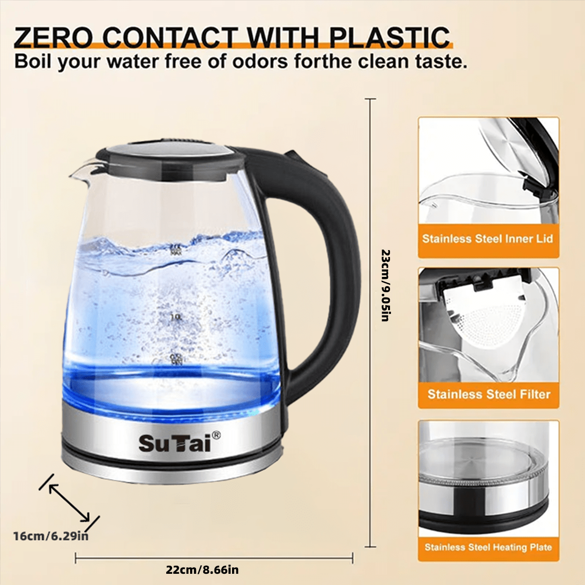 1.8L Electric Kettle, Borosilicate Glass, Easy Cleaning Wide Mouth