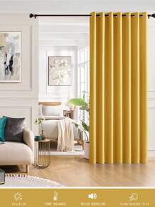 1 件或 2 件可选顶部孔眼遮光窗帘布，优质厚实三层编织纯色隔热遮光窗帘，适用于卧室、客厅、餐厅、厨房 - 黃咖色 - 查看 13