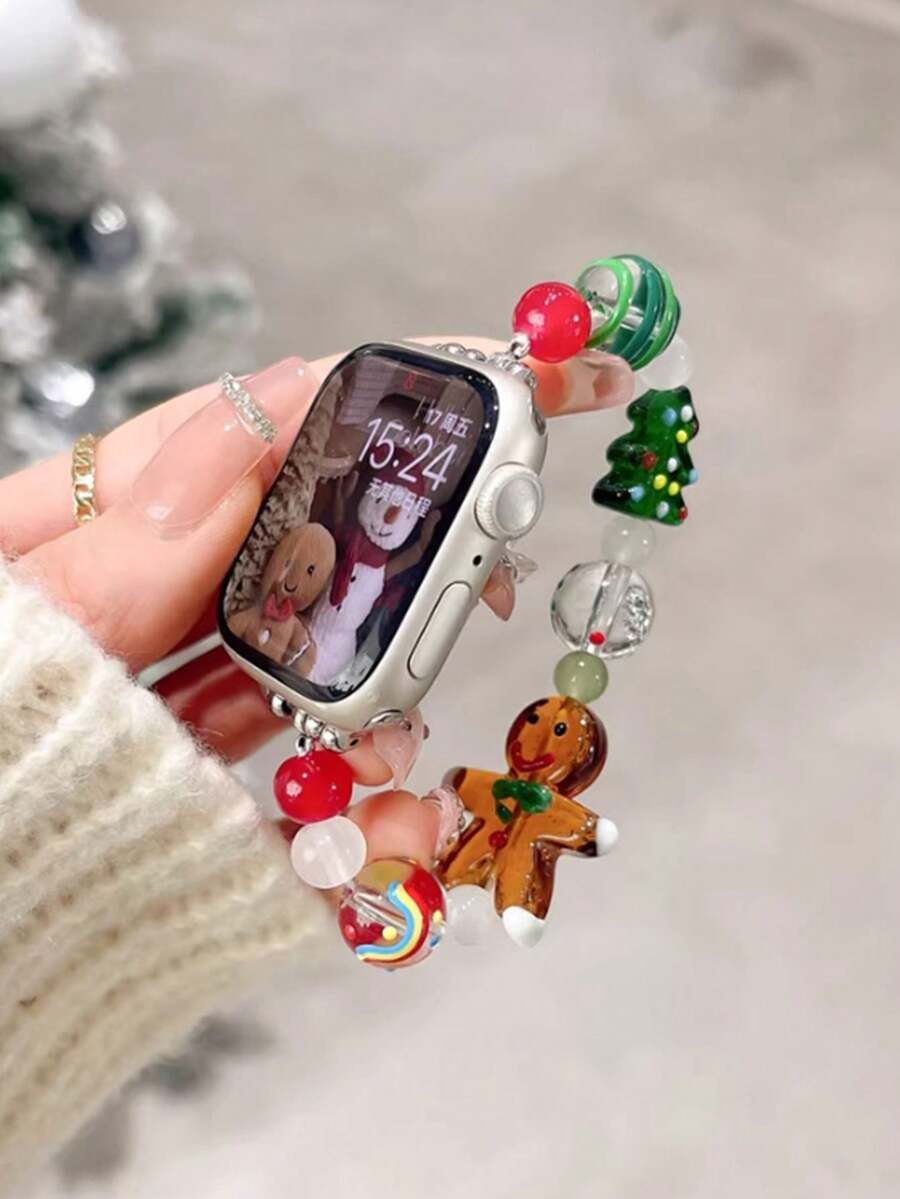 1pc Christmas Compatible With Apple Watch Band, Christmas Tree And Gingerbread Fashion Style - Multicolor - View 1