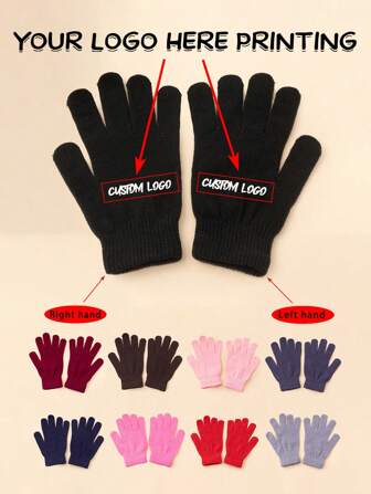 1pair Customized Printed Text Solid Color Fingerless Knitted Gloves, Unisex, Y2K Style Outdoor Windproof Casual Versatile Winter Warmth Gloves, Suitable For Daily Commute, Winter