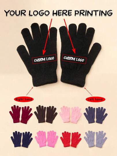 1pair Customized Printed Text Solid Color Fingerless Knitted Gloves, Unisex, Y2K Style Outdoor Windproof Casual Versatile Winter Warmth Gloves, Suitable For Daily Commute, Winter