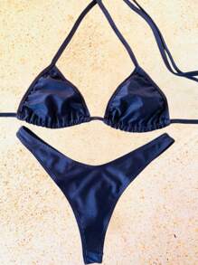 Triangle Bikini With Delta Wings - Low Waist, Thong, No Padding, Low Cut. - màu đen - Xem 6