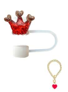 2/8 件/1 套/4 套红水晶吸管盖 + 吊坠、皇冠、樱桃、心形、花形吸管盖，适用于玻璃杯盖，适用于 30&40 盎司玻璃杯，10 毫米硅胶吸管盖，可重复使用吸管盖，防尘吸管盖，简易吸管头盖，杯子配件 - 紅色水晶吸管帽+吊墜 - 查看 15