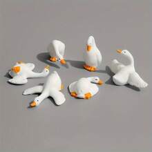 6pcs Set Of Adorable White Goose Figurines - Resin Crafted Desktop Ornaments For Home & Garden Decor Cute And Funny Little White Duck, Perfect Gift For Family And Friends In The Healing Series - Multicolor - View 1