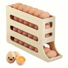 Transparent Automatic Rolling Egg Dispenser, Space-Saving Refrigerator Egg Tray, Suitable For Refrigerator, Kitchen, Cabinet, And Dining Table - Yellow - View 1