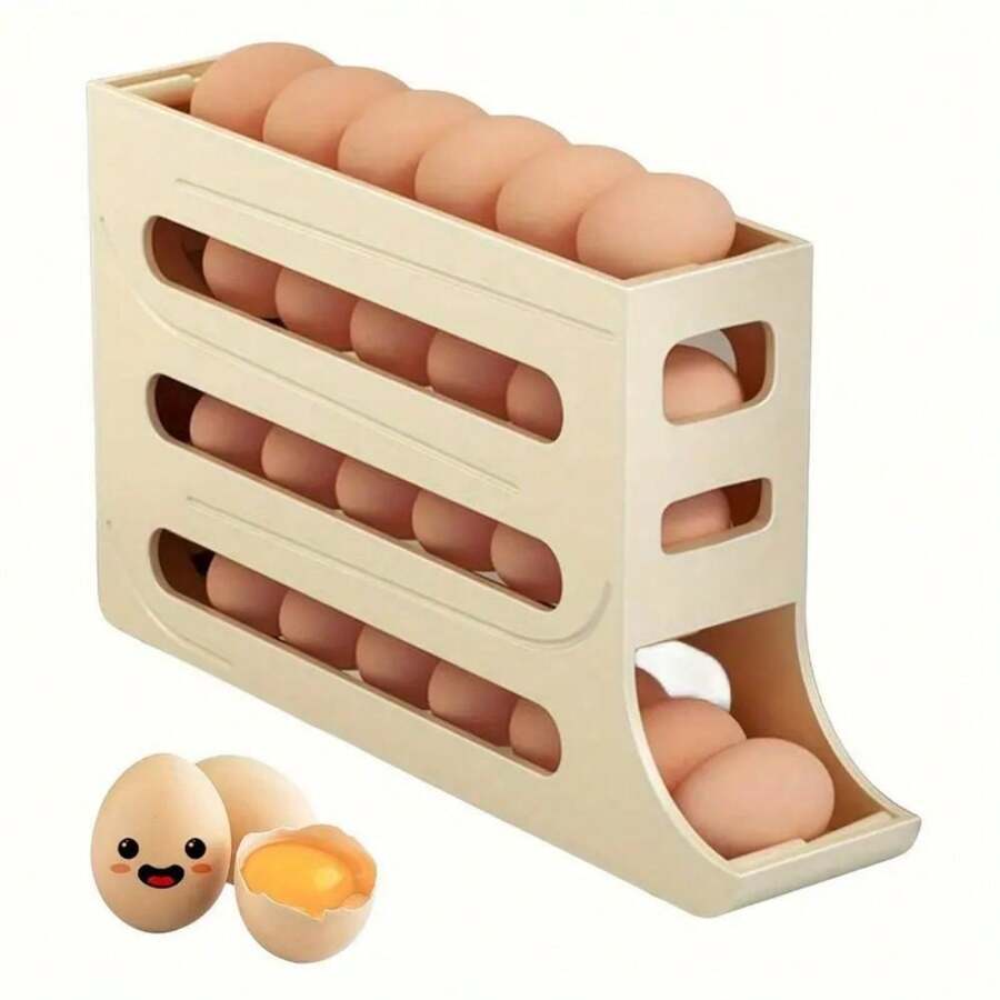 Transparent Automatic Rolling Egg Dispenser, Space-Saving Refrigerator Egg Tray, Suitable For Refrigerator, Kitchen, Cabinet, And Dining Table - Yellow - View 1