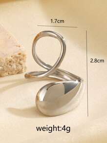 1pc Stainless Steel Fashion Minimalist Geometric Hollow Ellipse Glossy Chunky Statement Ring, Suitable For Women Daily Wear - Gold - View 8