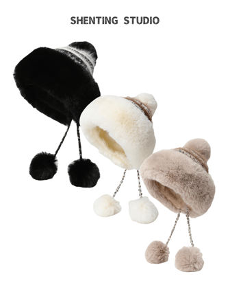 1 pieza Gorro de mujer con orejeras de pompón lindo, Cubrecabezas grueso abrigado para otoño/invierno, Gorro de punto resistente al viento frío para exteriores