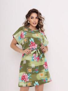 Comfortable / Feminine Crepe Dress / Light / Fresh - Màu xanh Ô liu - Xem 2