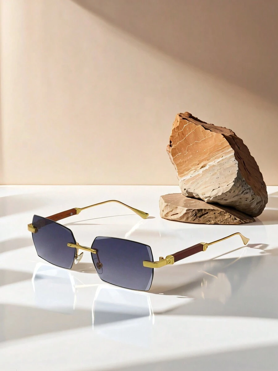 1 Piece Unisex Fashion Rimless Frame Glasses, Fashionista Fashion Accessory For Summer Beach Or Driving, Street Style Look Sunglasses And Suitable To Wear With Sweater, Jacket, Sweatshirt, Hoodie, Leather Pants And Cargo Pants - 淺灰紫 - 查看 1