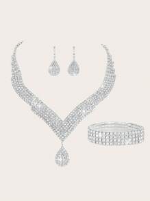 Women's Silver Rhinestone Necklace Evening Wear Metal Chain Bag 4 Pieces Women's Rhinestone Evening Wear Clutch Bag, Bridal Wedding Necklace Pendant Flash Wallet, Suitable For Party, Wedding, Ball, Dinner/Banquet, Wedding Dress, Formal Dress, Prom Dress, Birthday Dress, Party Dress