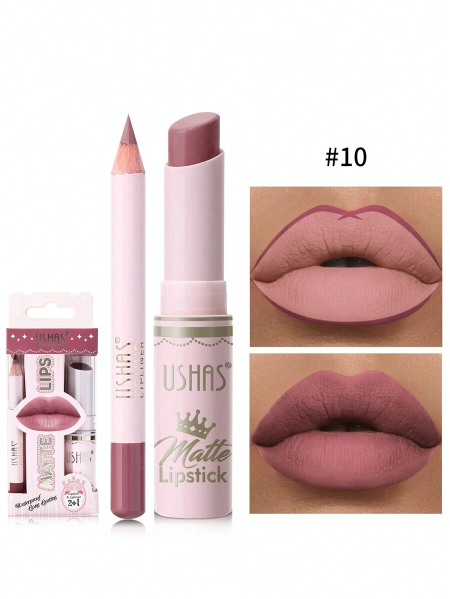 Ushas, 1Set, Long-Lasting Matte Nude Lipsticks With Lip Liner - Waterproof, 12 Shades, Makeup Essentials For Daily Wear, All Skin Types - Long-Lasting, Hydrating, And Nourishing Lip Care For Women - #10 - 查看 1