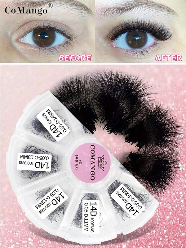 CoMango CoMango 600Fans Mix8-15mm Loose Fan Lashes Extension 0.05/0.07mm Pointy Base 3D/6D/10D/12D/14D/16D Volume Premade Fans Eyelash Extensionlash Clusters,Eyelash Clusters,Individual Eyelashes,Lashes,Fake Lashes