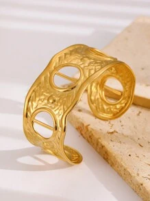 1pc Fashionable New Metal Style Stainless Steel Exaggerated Wide Flower Butterfly Hollow Glossy Open Bracelet Casual And Versatile Bracelet Set Suitable For Women's Daily Banquet Parties Chunky Jewelry - 34020095 - View 13