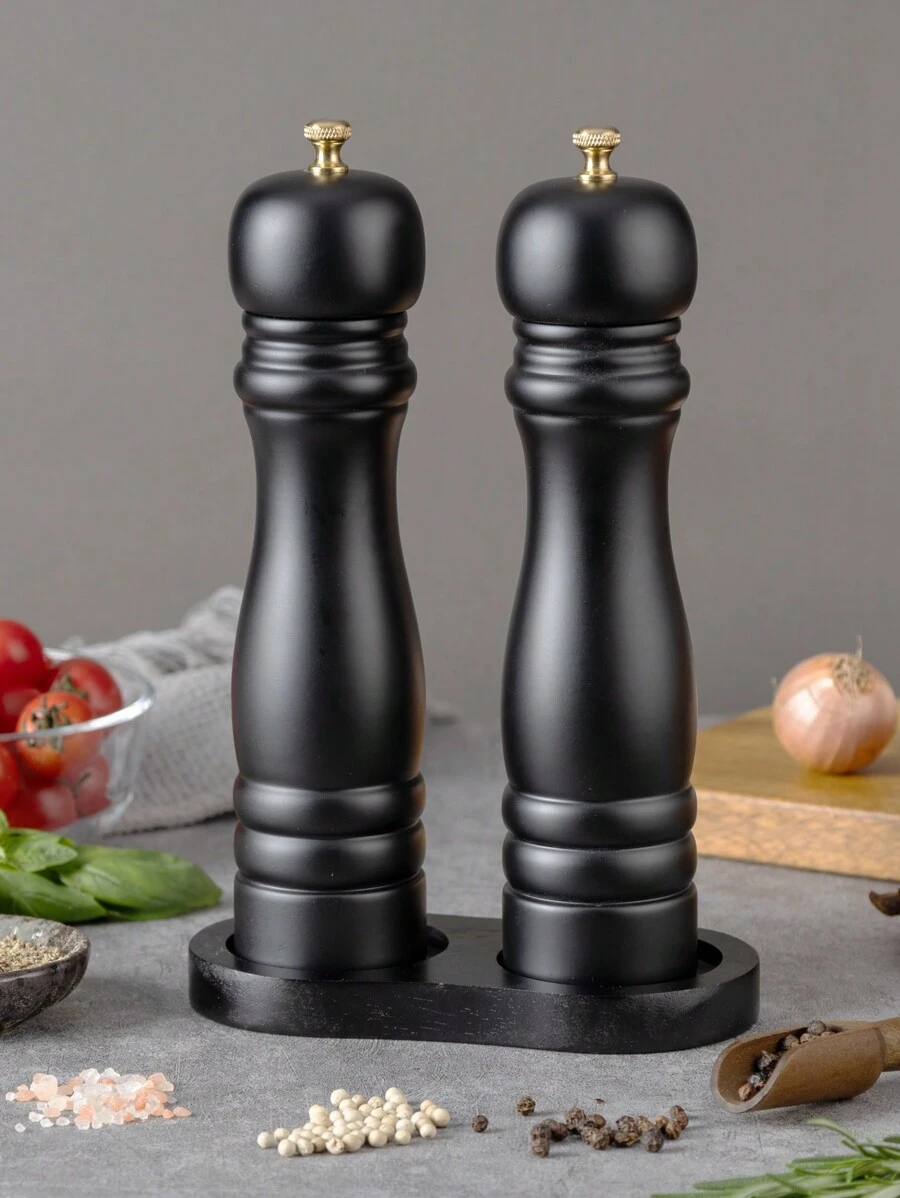 1 件/2 件/3 件木制黑胡椒研磨器，手动胡椒研磨器，胡椒香料研磨器，胡椒片，粗海盐，陶瓷芯，厨房配件 - 黑色 - 查看 1