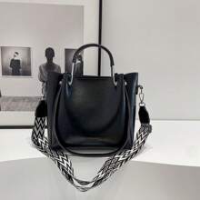 Women Large Tote Bag Crossbody Bag Multipurpose Shoulder Bag PU Synthetic Leather Fashion Elegant - 黑色 - 查看 3