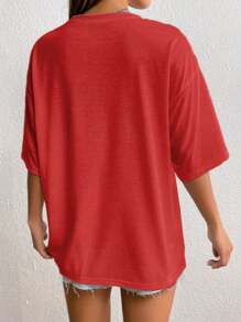Women's Oversized America T-Shirt Off-The-Shoulder Blouse 100% Cotton - 紅色 - 查看 2