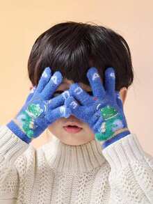 1 Pair Kids Cartoon Dinosaur Knitted Warm Gloves, Finger Mittens For Autumn/Winter - Fingerless Gloves - View 1