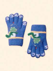 1 Pair Kids Cartoon Dinosaur Knitted Warm Gloves, Finger Mittens For Autumn/Winter - Fingerless Gloves - View 4