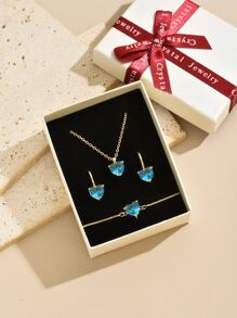 一盒4件套心形首饰套装，可定制心形项链、耳环和手链，适合日常佩戴、派对、约会、婚礼、新娘礼物、送给妈妈的礼物、生日、情人节等场合。 - 4pcs set with Box - 查看 30