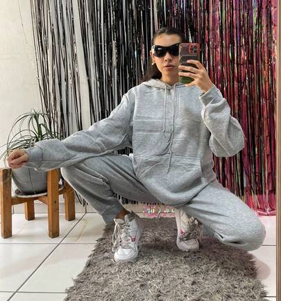 Conjunto dama pants 2 Piezas/set Sudadera Con Capucha De Manga Larga De Color Sólido Y Pantalón Deportivo oversize
