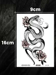 2 buah Stiker Tato Temporer Pola Kreatif Ular & Mawar, Bulan & Bunga, Tahan Air & Keringat, Tato Palsu Minimalis Elegan untuk Wanita, Ukuran Kecil untuk Tulang Selangka, Pergelangan Kaki, Pergelangan Tangan, Bertahan 2-5 Hari - Hitam - View 10