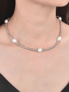 1 chiếc vòng cổ hạt ngọc trai nước ngọt tự nhiên 8-9mm và đá bán quý, phong cách Bohemian dành cho phụ nữ mặc hàng ngày - Hạt mặt - Xem 11