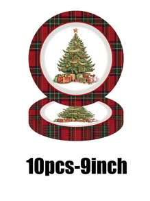 68 Piece Set, Material Set, Party Disposable Paper Tray, Christmas Themed Paper Tray, 7-Inch Paper Tray, 9-Inch Paper Tray, Materials, Paper Tray, Party Accessories, Party Decorations, Dessert Tray, Used For Parties, Gatherings, Barbecues, Picnics, Camping, Mother Gifts, Birthday Themed Parties And Tableware Sets, Plates, Tissues, Paper Cups, Home Decorations, Holiday Supplies - Multicolor - View 11