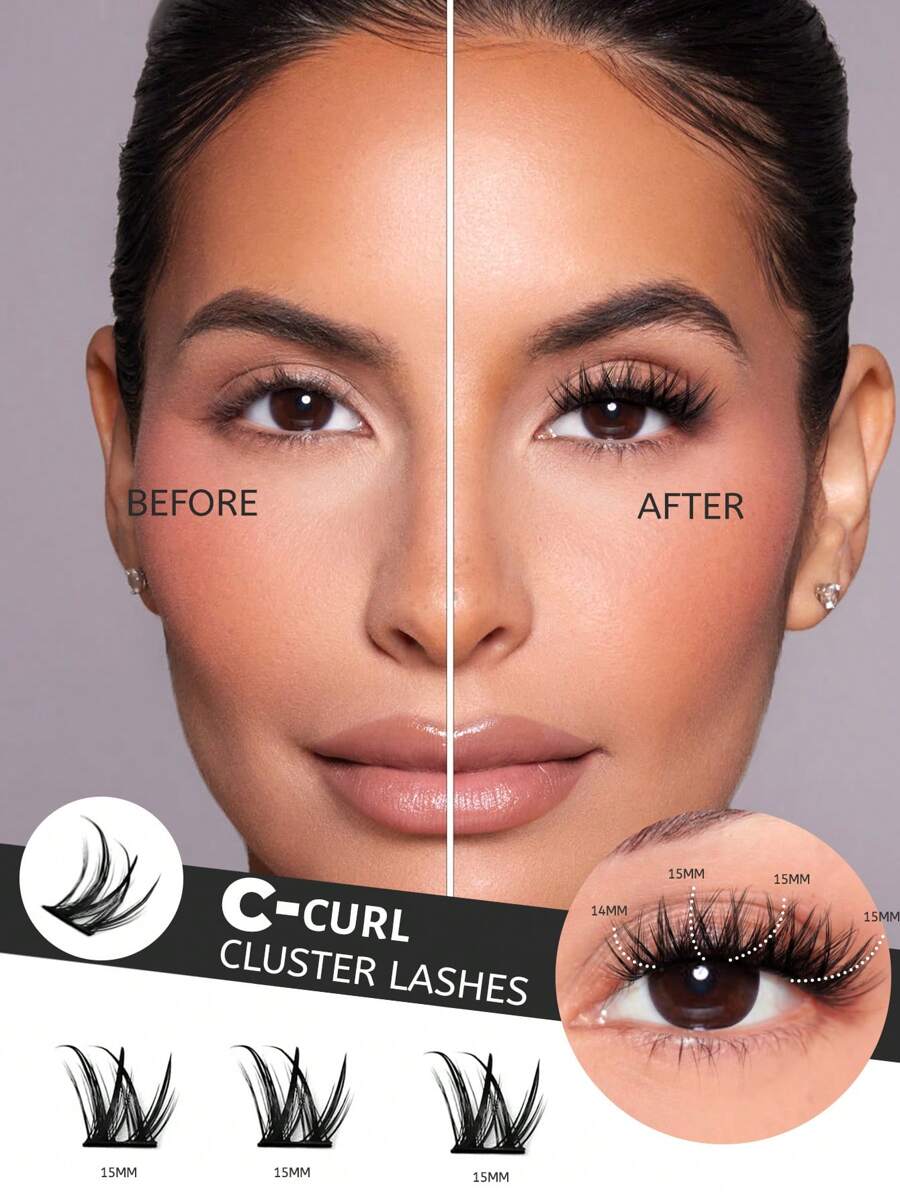 GROINNEYA 6 Hàng 30 Cụm Lông Mi Cong Tự Dính Không Cần Keo Không Cần Chất Tẩy Trang Tự Làm Mi Nối Mi Tự Nhiên Mi Mỏng Trang Điểm (MJ01) - C - Xem 1