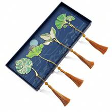 1 Set/1 Pc Lotus Leaf Vein, Ginkgo Biloba, Plantain, Tortoise Shell Leaf Tassel Bookmark With Gift Box For Family, BFF, Book Lovers Collecting Trophy Artwork, Memorial Gifts, Birthday Gifts, Metal Brass Bookmarks