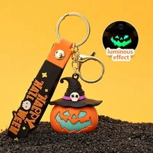 1pc Glow-In-The-Dark Halloween Ghost Keychain Cute Pumpkin Keyring Christmas Gift Ideas - Multicolor - View 3