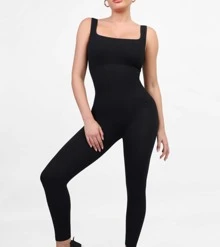 Popilush Jumpsuits For Women Built-In Bra Square Neck Ribbed Bodycon Workout Seamless Leggings Rompers Bodysuits - Black - View 1
