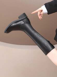 Women's Over The Knee Boots 2024 Autumn Winter New Fashion Versatile Thick Heel High Shaft Boots Black Knight Boots With Warm Fur Lining Side Zipper Equestrian Boots